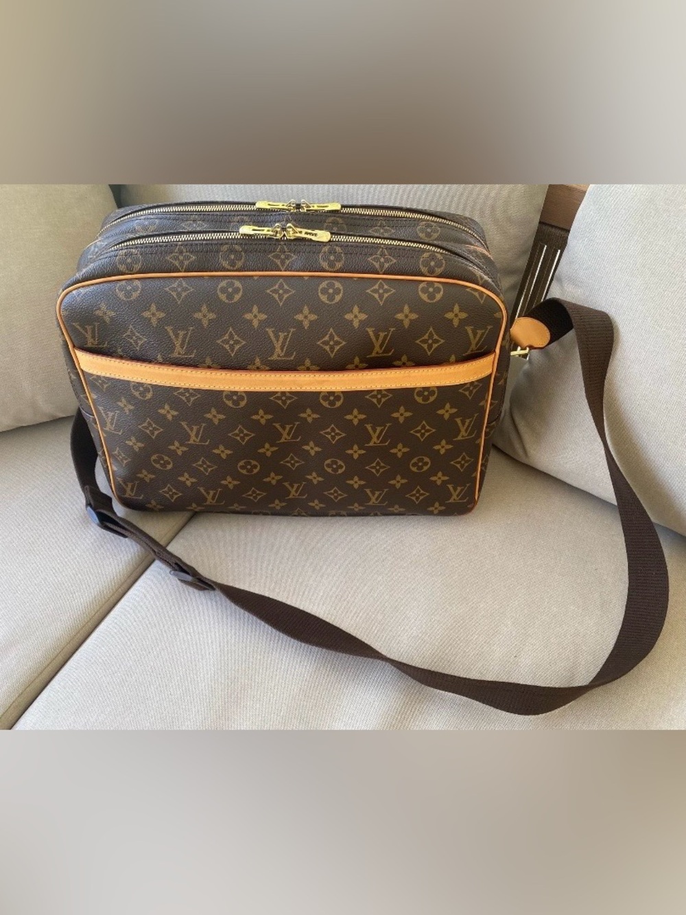 Louis Vuitton Brown Monogram Canvas Crossbody Messenger with Tan Trim